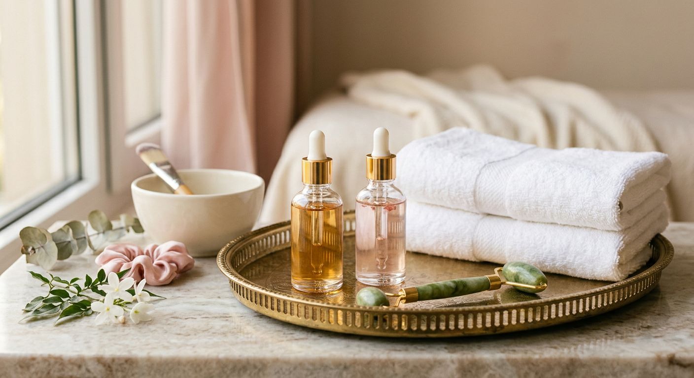 Skincare products laid out in the studio