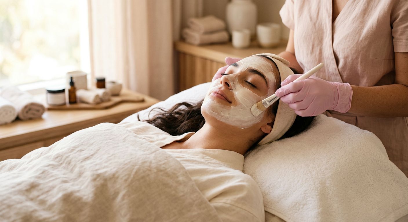 A client receiving a facial treatment